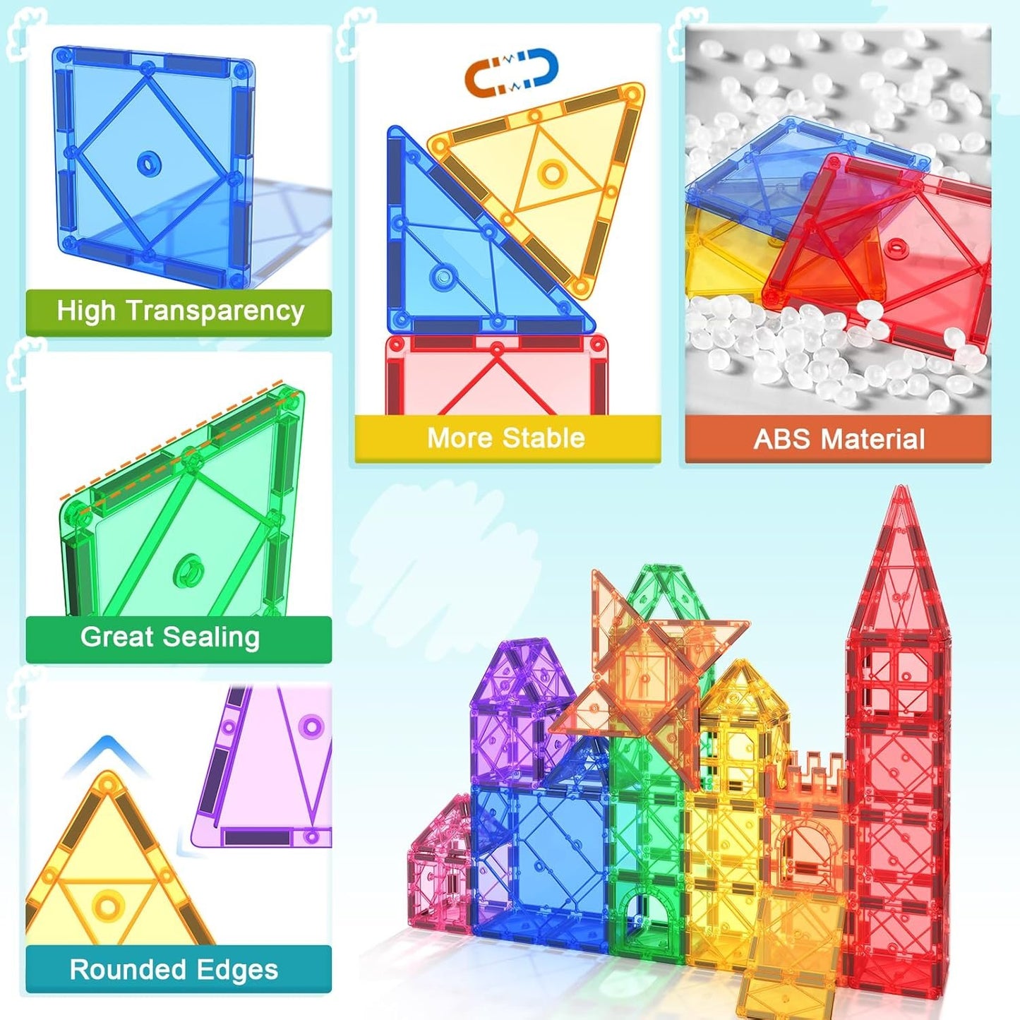 Magnetic Tiles Building Blocks 102pcs Advanced Set STEM Toys for 3+ Year Old Boys and Girls Learning by Playing Montessori Toys Toddler Kids Activities Games Christmas New Year Gifts
