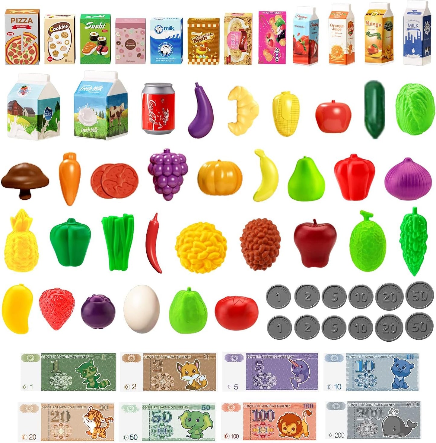 Jovow 98pcs Kids Shopping Cart Trolley Play Set with Pretend Food and Accessories,Perfect Pretend Play and Role-Playing Games ,Play Kitchen,Toy Kitchen,for 3 4 5 6 Year Old Girl Gifts (Rose Red)