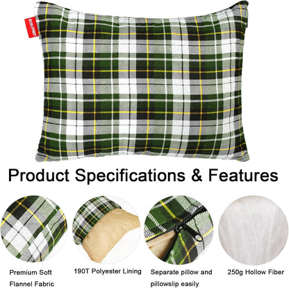 RISEPRO Outdoor Camping Pillow Lightweight, Compressible, Flannel Travel Pillow Cases, Washable Removable Pillow Cover Camping and Backpacking Green