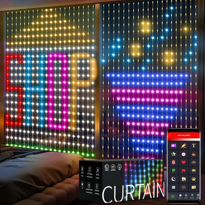 Advwin Curtain Lights, 2m x 2m Smart 400 LED Curtain Lights, APP Music Sync Dynamic DIY, for Bedroom Living Room Halloween Christmas Decor