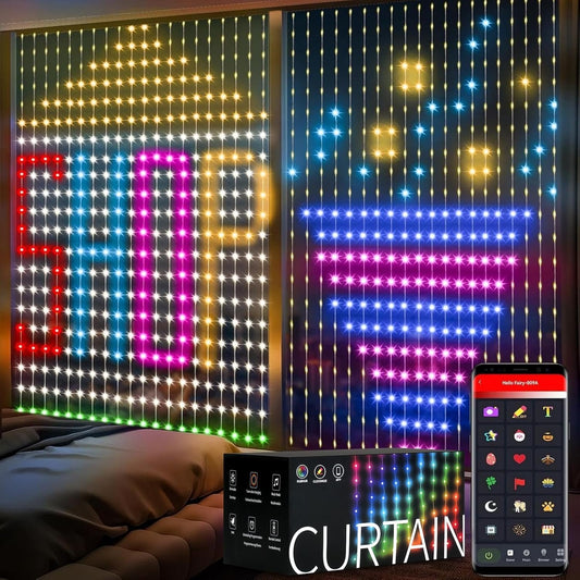 Advwin Curtain Lights, 2m x 2m Smart 400 LED Curtain Lights, APP Music Sync Dynamic DIY, for Bedroom Living Room Halloween Christmas Decor