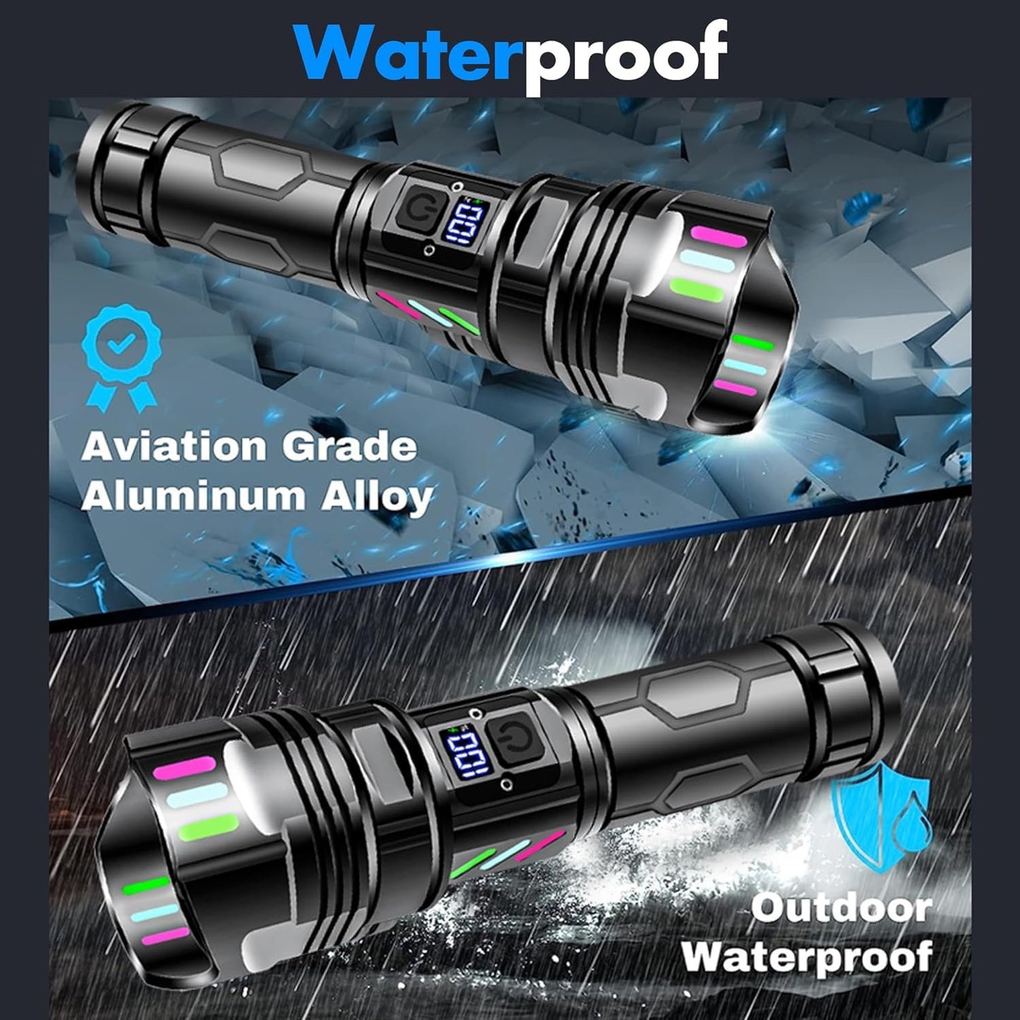 Anyuainiya Rechargeable Flashlight 30000 High Lumens Long Range, High Concentration Super Bright LED Torch with Power Display, Waterproof Zoomable Handheld Flashligh for Camping Hiking Emergency Gift