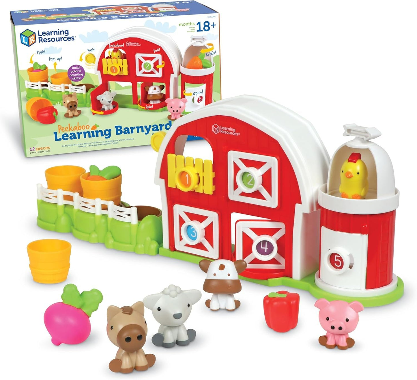 Learning Resources Peekaboo Learning Barnyard Playset, 12 Pieces, Ages 18 Months+, Toddler Toys, Montessori Toys, Preschool Learning Activities