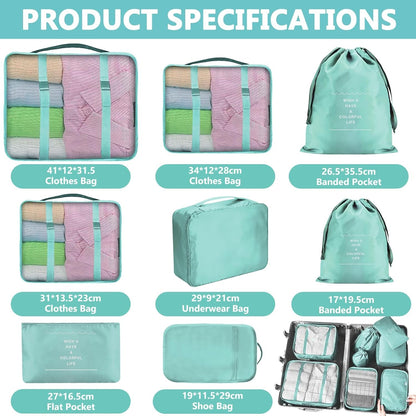 LPAOIS 12 Pieces Travel Suitcase Organizer Set, Travel Cube System, Separators Travel Pouches, Packing Cubes, Storage Case Set for Clothes, Shoes, Underwear (Blue)