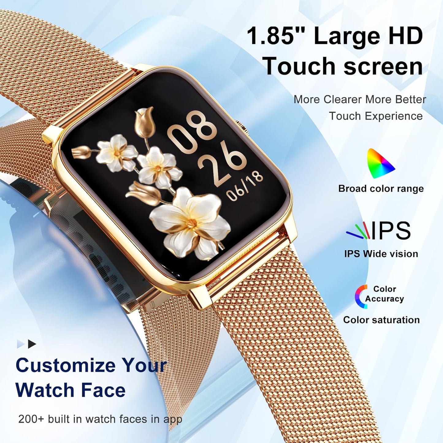 Smartwatch Women's Men's Fitness Watch: Bluetooth Call Answer Handsfree Waterproof Digital Smart Watch Tracker Heart Rate Monitor Spo2 Sports Calorie Pedometer for Android iOS Phone