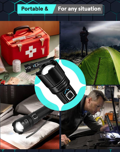 ANTWIS LED Torch Rechargeable Flashlight with High Lumens, 20000 Lumens Super Bright Torch, XHP70.2 High Powered Torches, Long Lasting, Waterproof, Zoomable, for Gift Camping Hiking Emergency