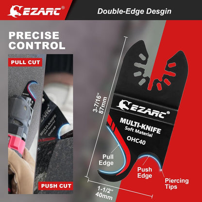 EZARC Oscillating Multi Tool Hook Knife Blade, 3PCS Multitool Saw Blades for Cutting Soft Materials Roofing Shingles, PVC Carpet and Cardboard