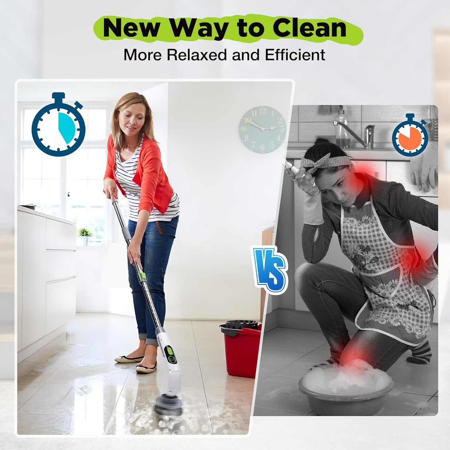 WORKPRO Electric Spin Scrubber, Cordless Cleaning Brush, 3-Speed, Long Adjustable Handle & 8 Replaceable Brush Heads, Waterproof Scrubber for Bathroom, Kitchen, Bathtub, and Floor, for Women
