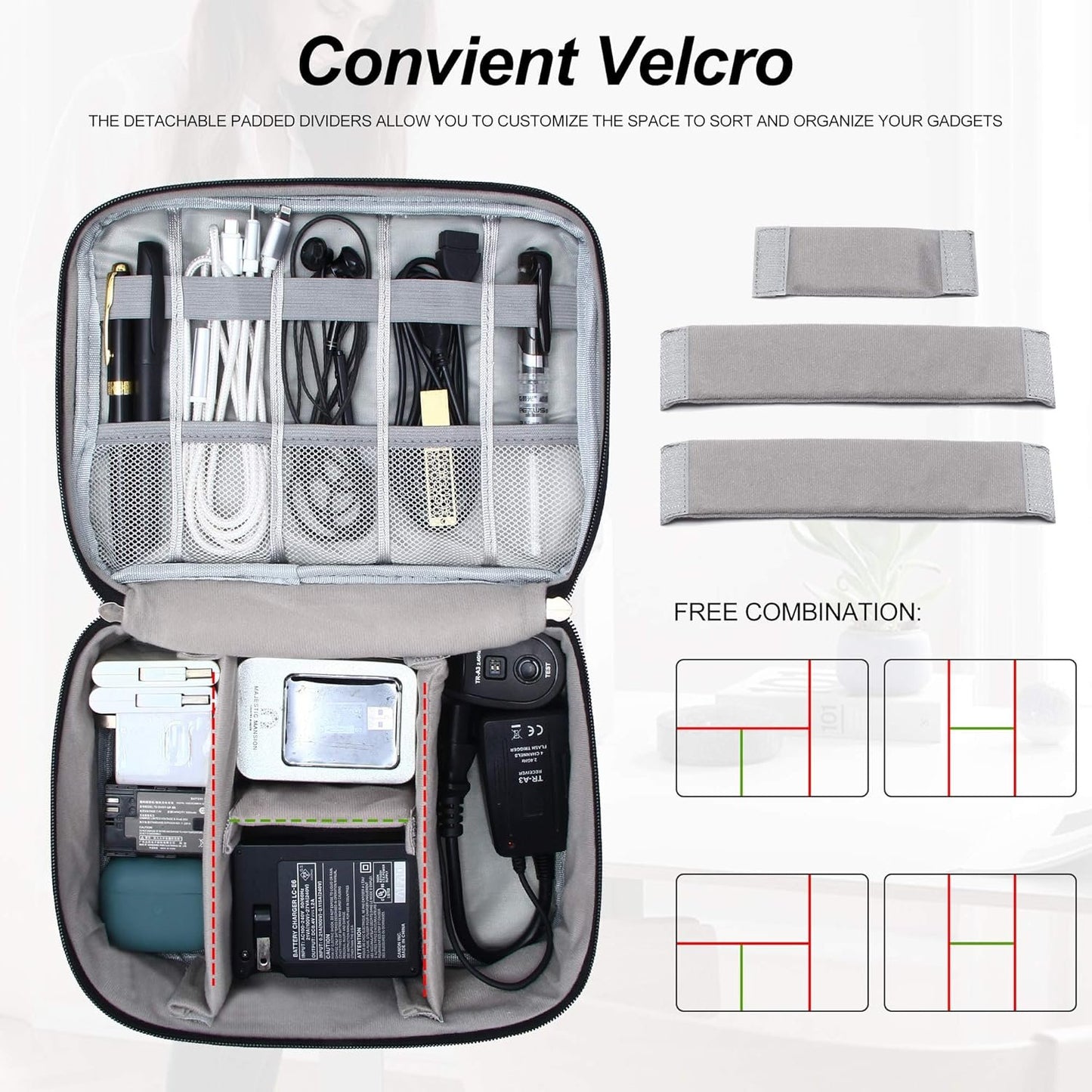 Electronic Bag Travel Cable Accessories Bag Waterproof Double Layer Electronics Organizer Portable Storage Case for Cable, Cord, Charger, Phone, Adapter, Power Bank, Kindle, Hard Drives (Black)