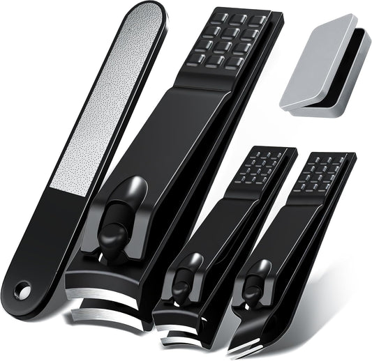 YESDEX Nail Clippers Set Stainless Steel - 4pcs Sharp Toe Nail Clippers and Fingernail Clipper, Black Matte Nail Cutter Kit with Travel Box for Gifts, Manicure Set Nail Care Tool for Men and Women