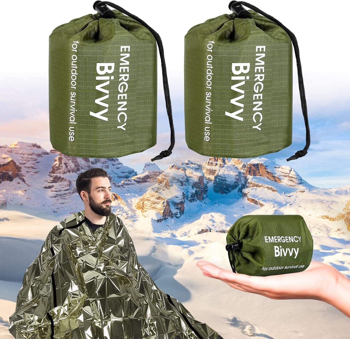 Mitening Emergency Tent, Portable Emergency Sleeping Bag, Emergency Tent, Waterproof Survival Sleeping Bag, Heat Repellent, First Aid Rescue Blankets, Ultralight Bivouac Bag for Outdoor Camping and