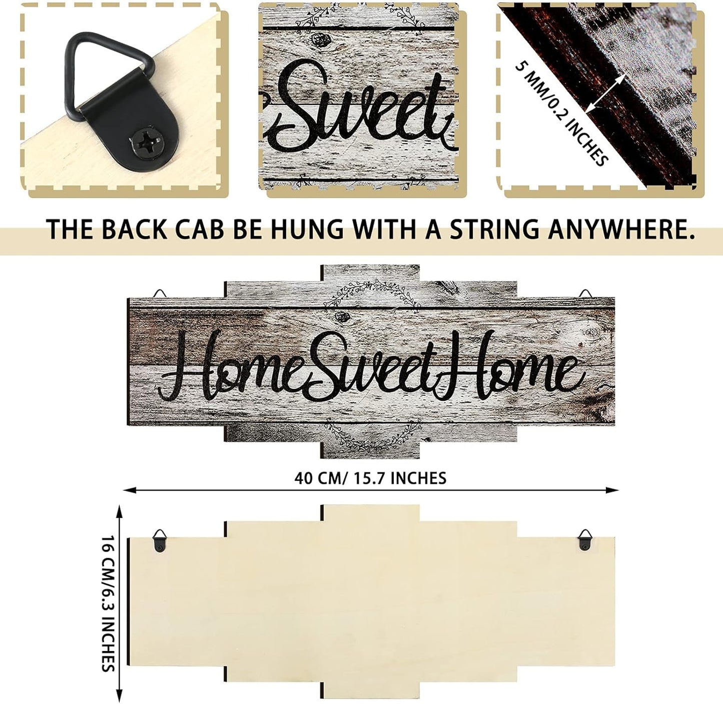 etec Home Sweet Home Sign, Rustic Wood Room Wall Decor, Farmhouse Plaque Wall Hanging Wooden Sign for Bedroom, Living Room, Wedding Decor(Gray)