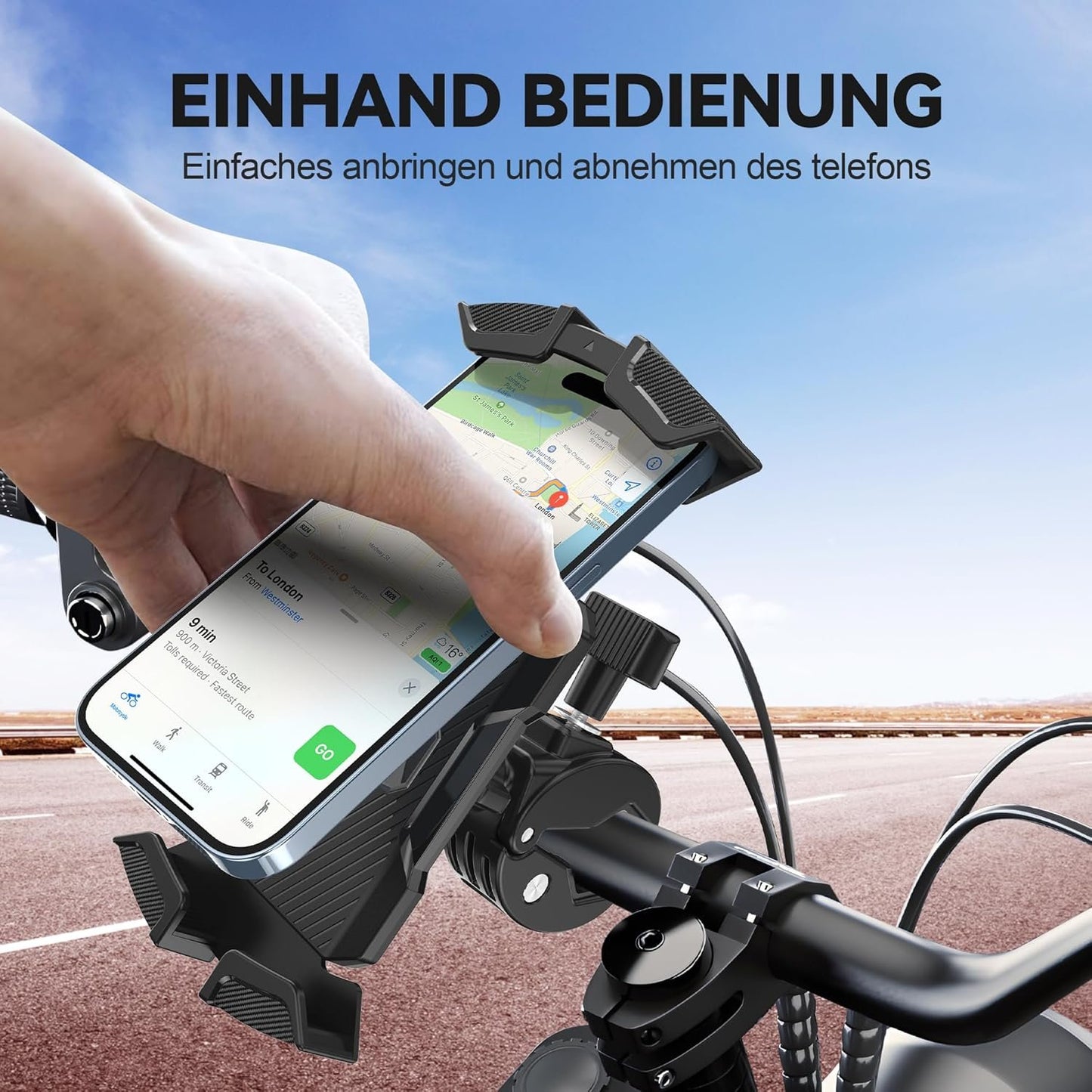 Motorcycle Phone Holder, Bike Phone Holder, Scooter Bike Handlebar, Safety Lock, One Hand Operation, Girevo Phone Holder