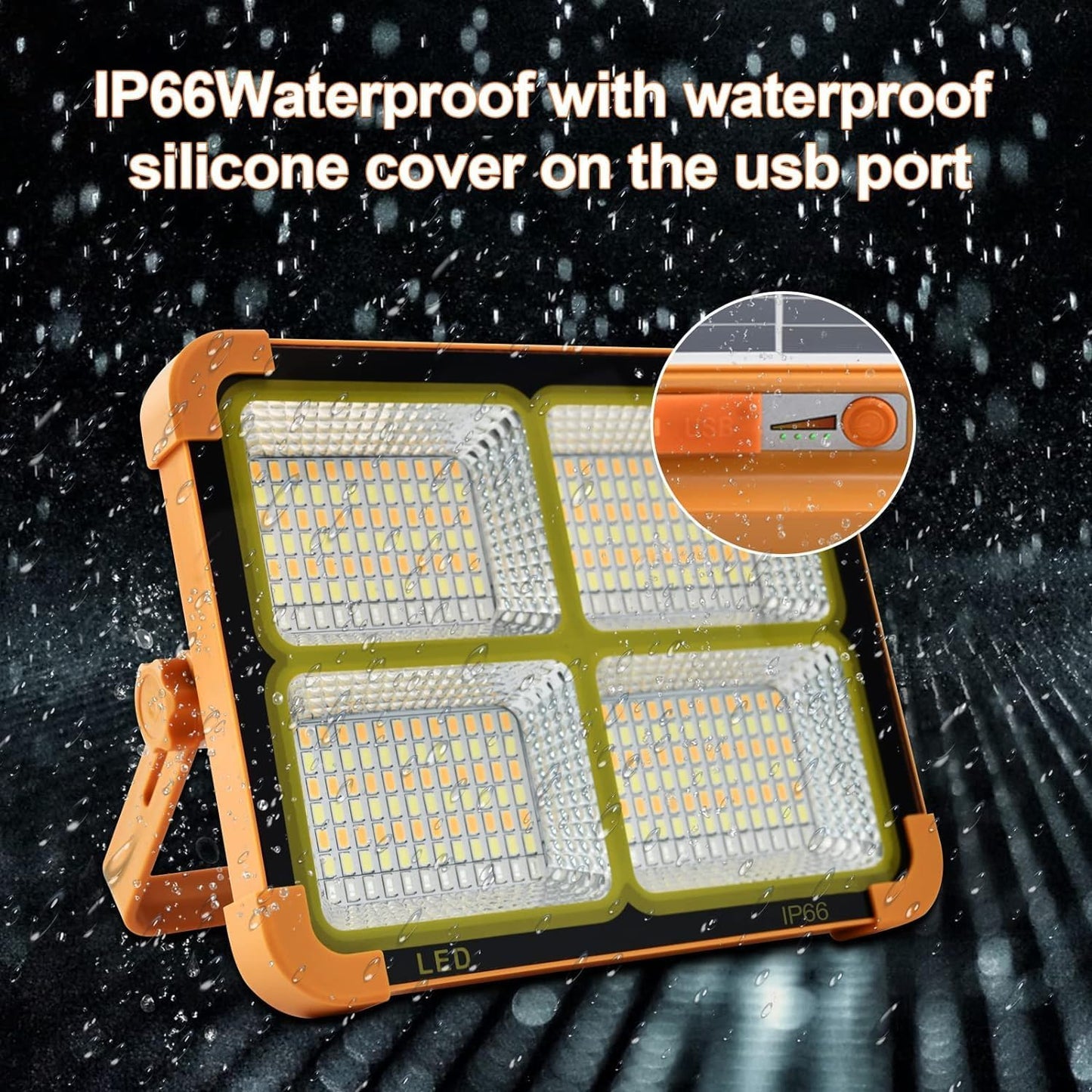 100 W LED Construction Spotlight Solar Rechargeable Battery Work Spotlight Portable Camping Lamp with 16500 mAh Power Bank, 10000 Lumen for Construction Site Garage Workshop for Fishing Emergency