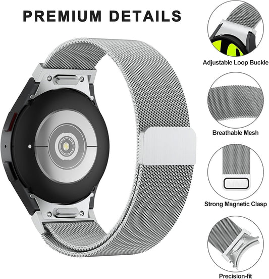 One Click No Gap Band for Samsung Galaxy Watch 7/6/5/4 Band 40mm 44m/Galaxy Watch 6 Classic Bands 43mm/47mm, Galaxy Watch 5 Pro Band 45mm, GalaxyWatch 4 Classic 42mm 46mm, Metal Band for Galaxy Watch 7/6/5/4/FE Band Women Men