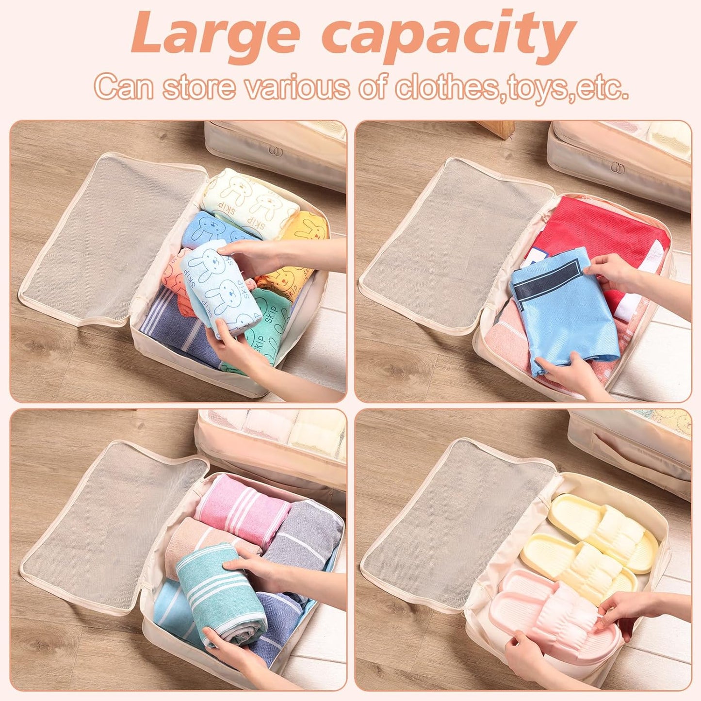 12 Pcs Large Packing Cubes Luggage Organizers for Suitcase High Capacity Travel Organizer Reusable Mesh Luggage Storage Bags for Shoe Clothes Hiking Camping Backpacking Accessories (Beige)