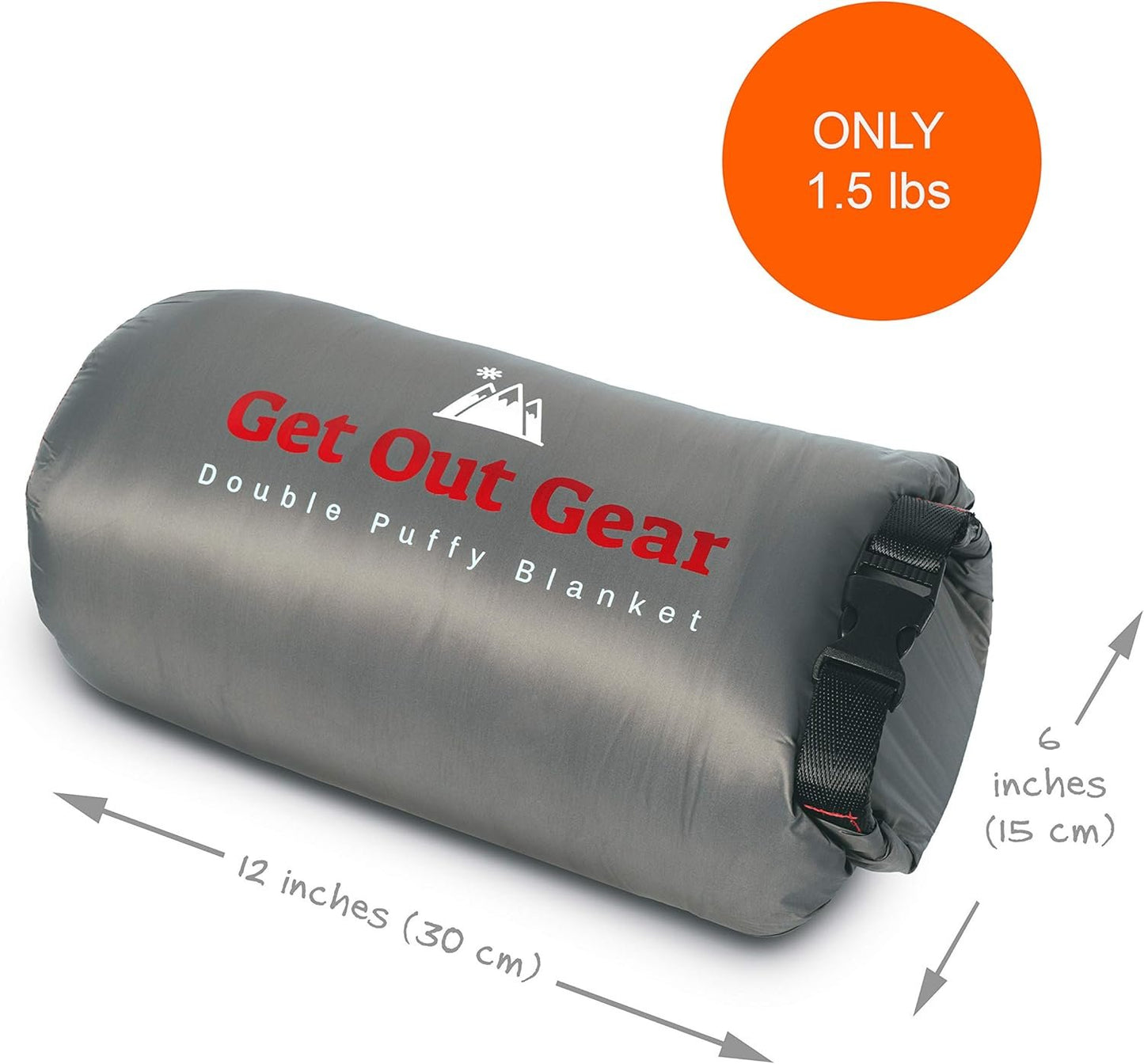 Get Out Gear Double Puffy Camping Blanket - Extra Puffy, Packable, Lightweight and Warm | Ideal for Outdoors, Travel, Stadium, Festivals, Beach, Hammock | Water-Resistant Camp Quilt (Olive/Orange)