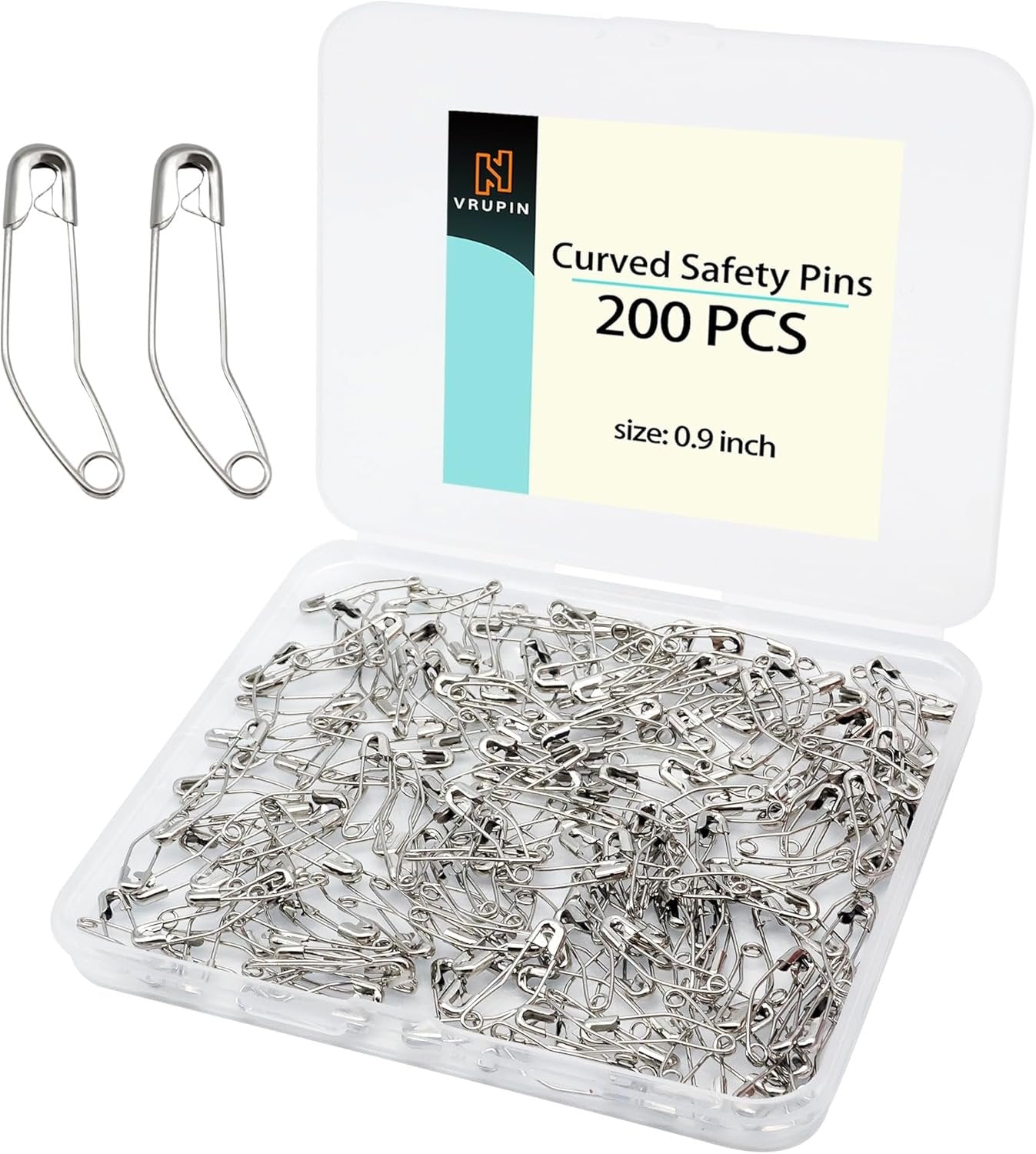 Generic Stainless Steel Curved Safety Pins for Quilting, Safety Pins Bulk Metal Silver Sewing Pins Clothing Clips Tool Decorative Safety pins (1.1inch-200pcs)