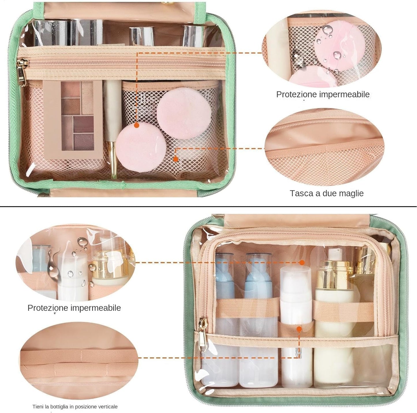 Travel Toiletry Bag with Hook, Hangable Foldable 3-Compartment Organizer, Portable Makeup Pouch with Handle, Spacious Travel Bag for Toiletries and, 1 Piece, Single Attribute, Please refer to