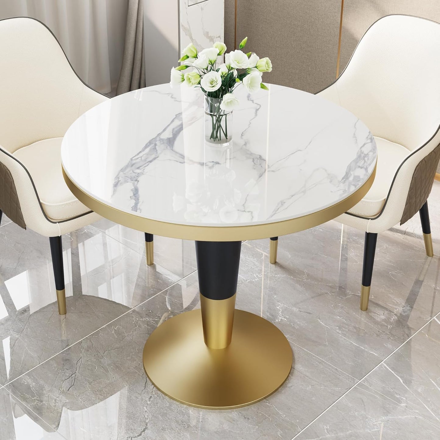 White 80CM Round Sintered Stone Table Top - Indoor & Outdoor Replacement Table Surface | Heatproof, Scratch Resistant & Waterproof Ceramic Desktop for Patio, Balcony, Bistro, Café & Dining Room