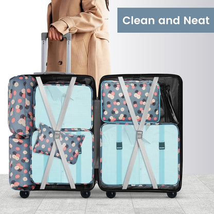 Sarsumir Travel Suitcase Organizer, 8 Pieces Packing Cubes Organizer Suitcase Travel Organizer with Waterproof Bags Toiletry Clothes Shoes, Blue Flower