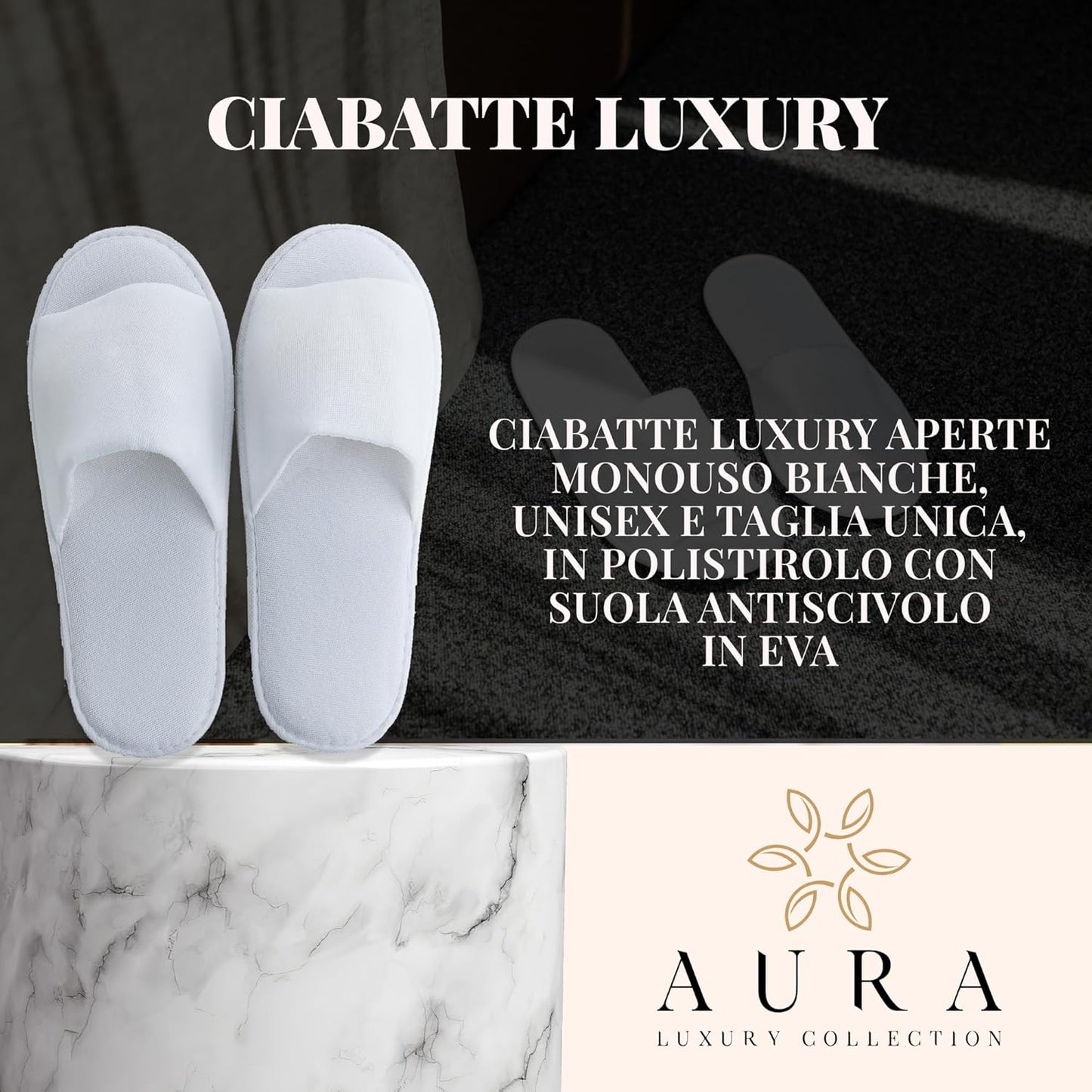 Aura Luxury Collection 260 Piece Kit with Body Cream, Shower Shampoo, Luxury Disposable Slippers, Vanity Set, Shaving Set, Oral Care Set + 500 Bands Guarantee!