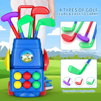 TEMI Toddler Golf Toy Set - Children Golf Suitcase Game Play Set & Sports Toys with 6 Play Balls, 4 Golf Clubs, 2 Practice Holes - Indoor and Outdoor Toys for 3 4 5 6 Year Old Boys Girls