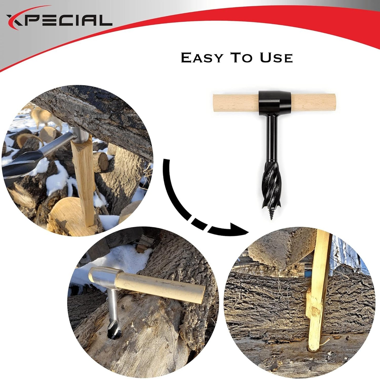 XPECIAL Survival Settlers Tool Set, Bushcraft Hand Auger Wrench with Pocket Chainsaw, Bushcraft Gear and Equipment Scotch Eye Wood Drill Peg and Manual Hole Maker Multitool for Camping, Bushcrafting