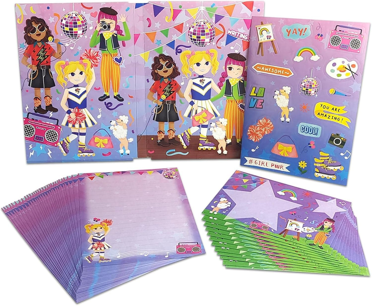 KiDEPOCH Girls Party Stationery Set - Lined Letter Writing Paper & Envelopes - 30 Sheets + 20 Envelopes, White, 8.3 x 5.9 Inch