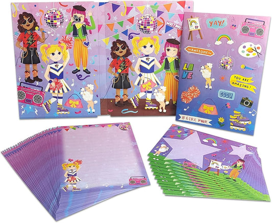 KiDEPOCH Girls Party Stationery Set - Lined Letter Writing Paper & Envelopes - 30 Sheets + 20 Envelopes, White, 8.3 x 5.9 Inch
