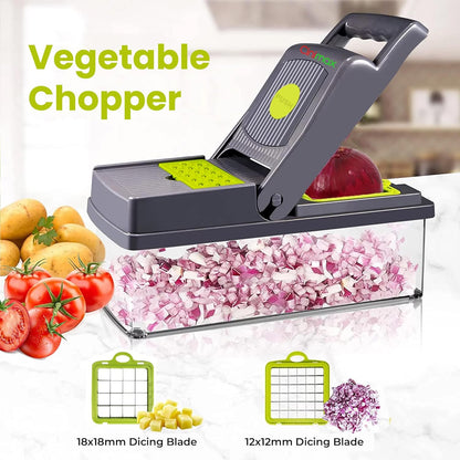 CINIMAX Heavy Duty 16-in-1 Vegetable Chopper - 8 Blade Mandoline Slicer with Push Button - Home Essentials & Kitchen Gadgets - French Fry Cutter, Onion Chopper, Vegetable Dicer - Cooking Accessories
