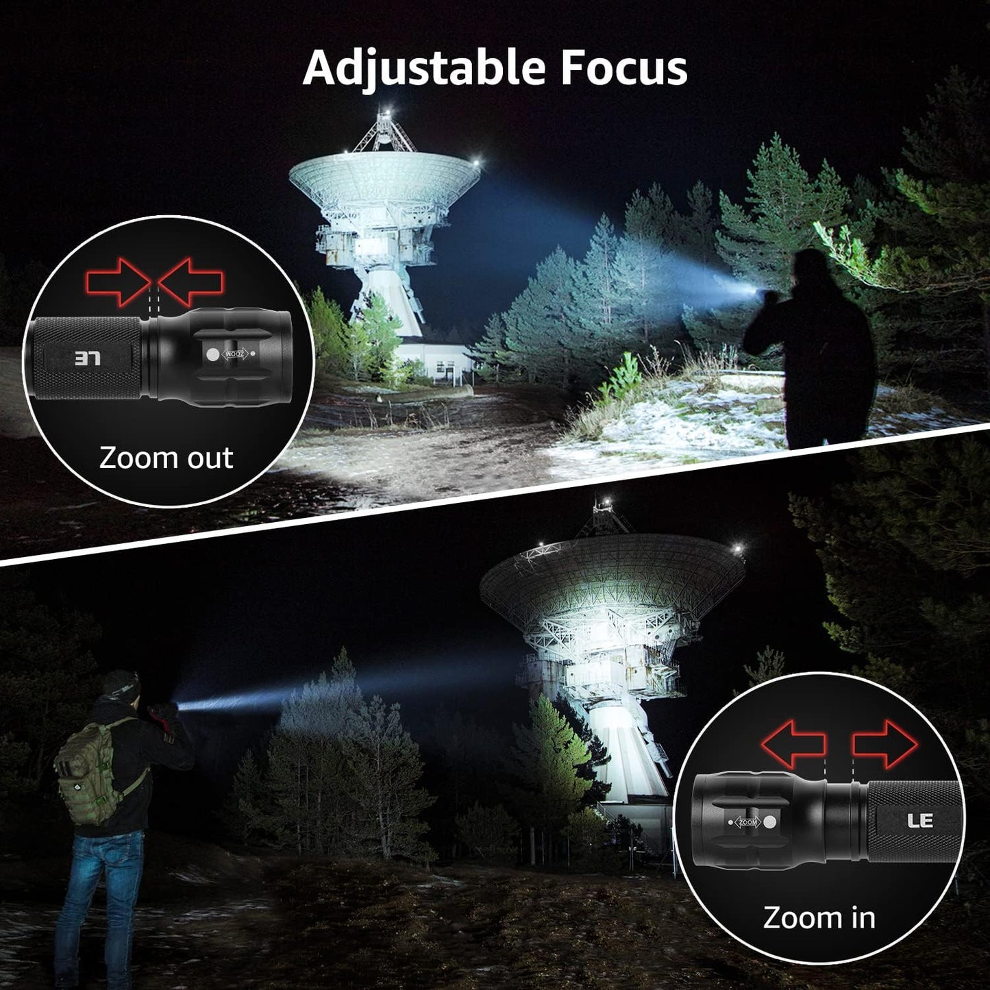 LE LED Torch, Super Bright Battery Powered Flashlight with Adjustable Focus, Waterproof, Handheld Tactical Mini Torches, Lightweight Flashlight for Emergency,Running, 3 AAA Batteries Included