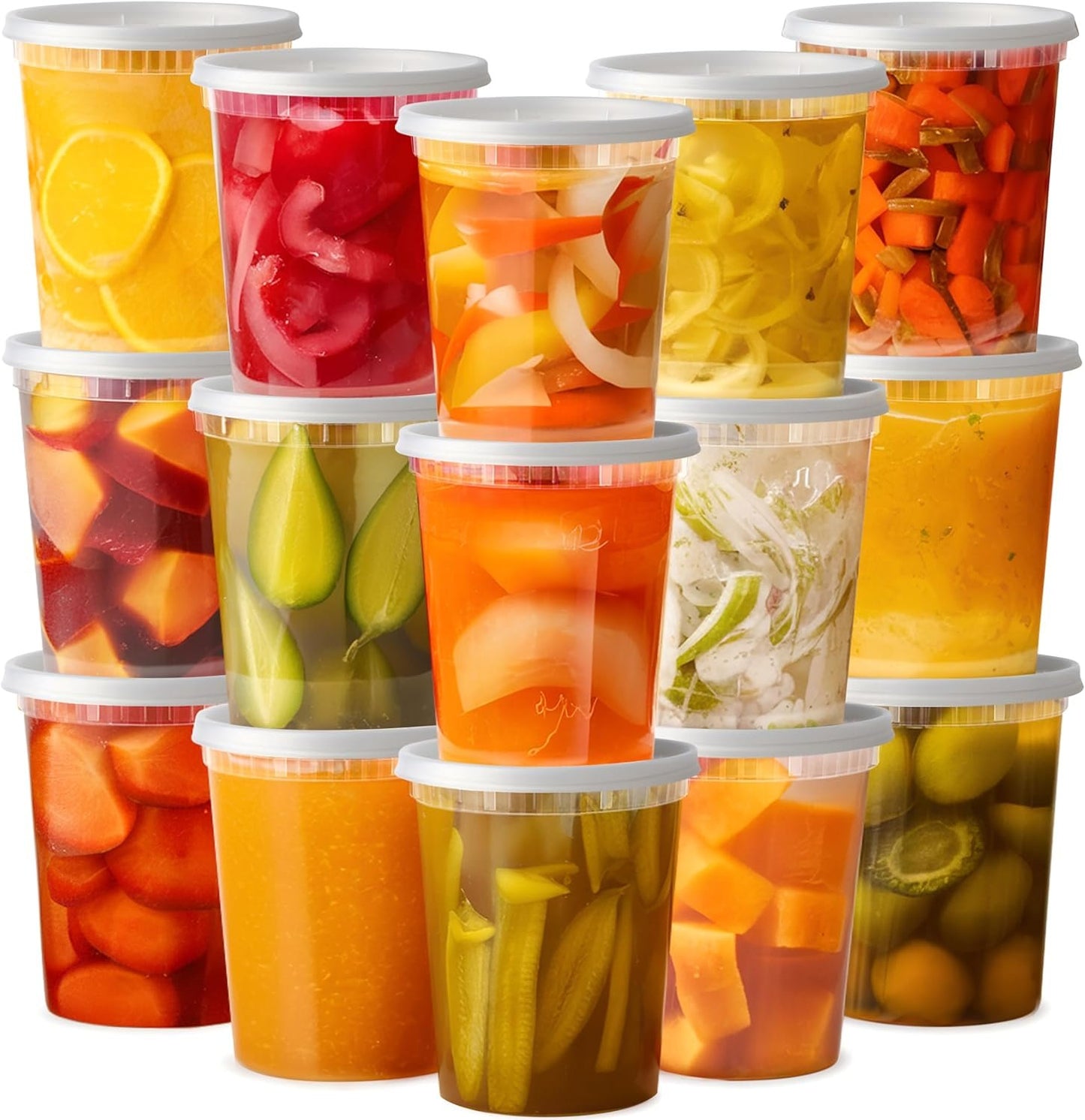 [24 Sets - 32 oz.] Plastic Deli Food Storage Containers with Airtight Lids