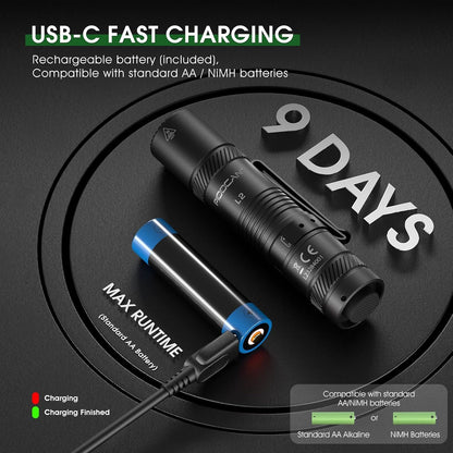 PIOOCAN Flashlight Rechargeable 1200 Lumens EDC Flashlight, Lampe De Poche Rechargeable Flashlights with Clip, Super Bright Small Flashlight with 4 Modes for Camping, Outdoor, and Emergency (Black)