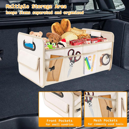Ruaizel Car Trunk Organizer, Collapsible Car Boot Storage, Water-Resistant Car Organizer, Multi Compartment Car Organiser, Boot Storage Organiser with Reinforced Handles (Beige)