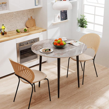 Kitchen Dining Table Round 32": Modern Sintered Stone Marble Effect Table Top with Tapered Metal Legs Breakfast Bar Banquet Table for Dining Room, Restaurant, Living Room Furniture, 30" Height, Gray