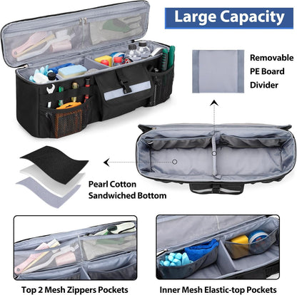 GRAOSO Car Trunk Organizer Compatible with Toyota FJ Cruiser 2007-2021, Rear Storage Bag with 3 Pieces of 1.5â€ Wide Hook&Loop Tapes, 2 Adjustable Hanging Loops, Multiple Pockets, Black