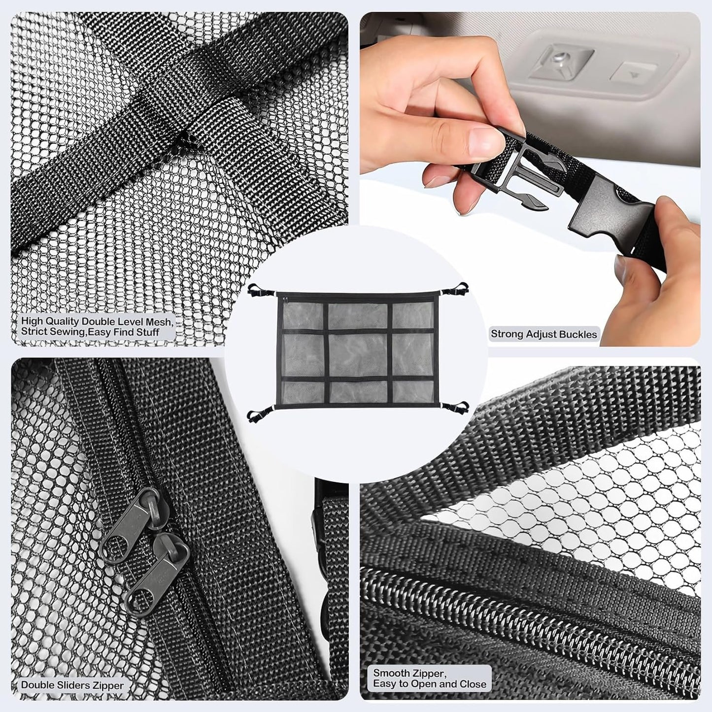 HOZOMT SUV Ceiling Cargo Net, Trunk Organizer, Car Roof Storage, Truck Netting, Van Interior Accessories, Double-Layer Mesh Camping Essentials