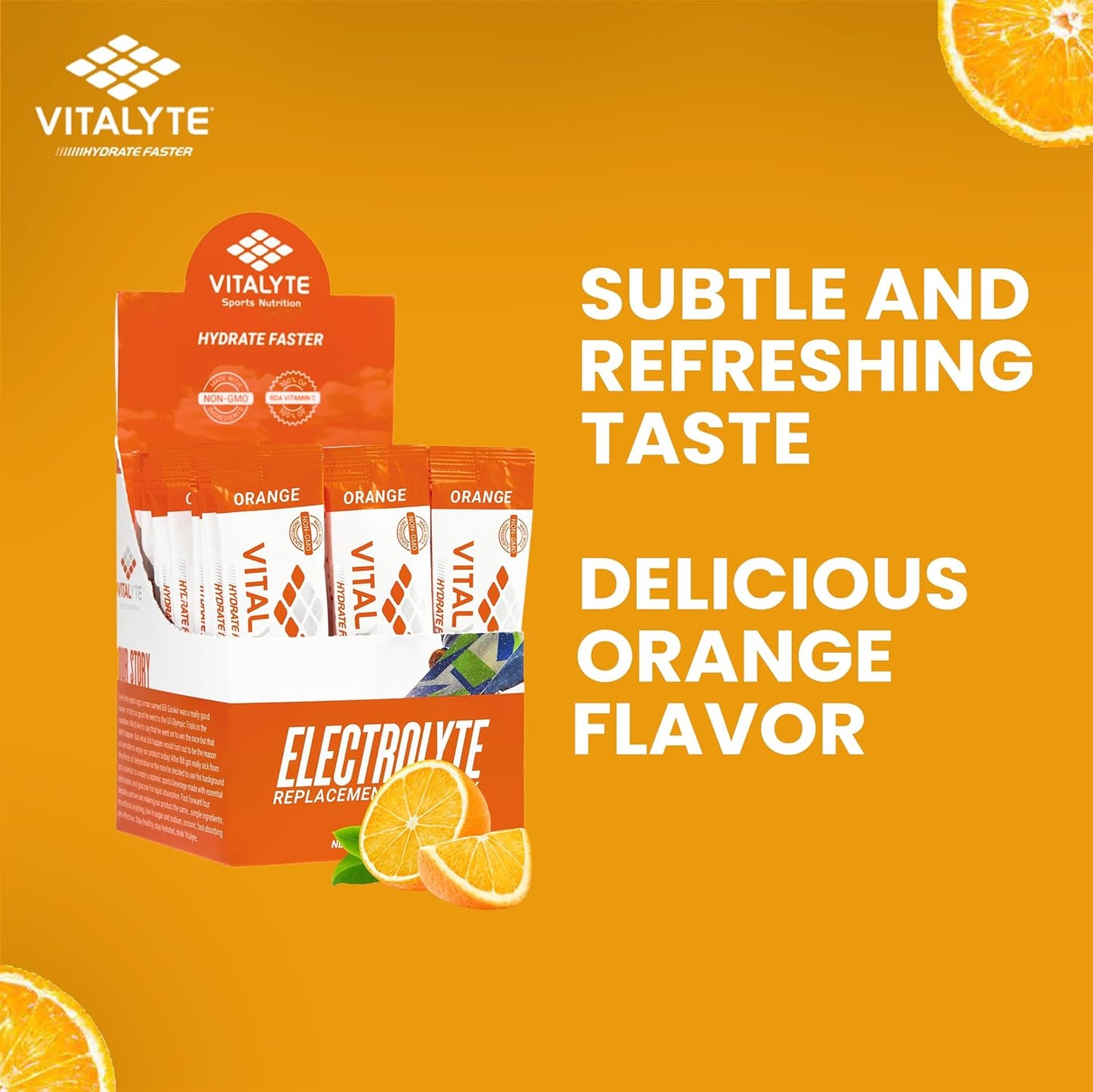 Vitalyte Electrolyte Powder Sports Drink Mix, 25 Single Serving Packets, Natural Electrolyte Replacement Supplement for Rapid Hydration & Energy - Orange