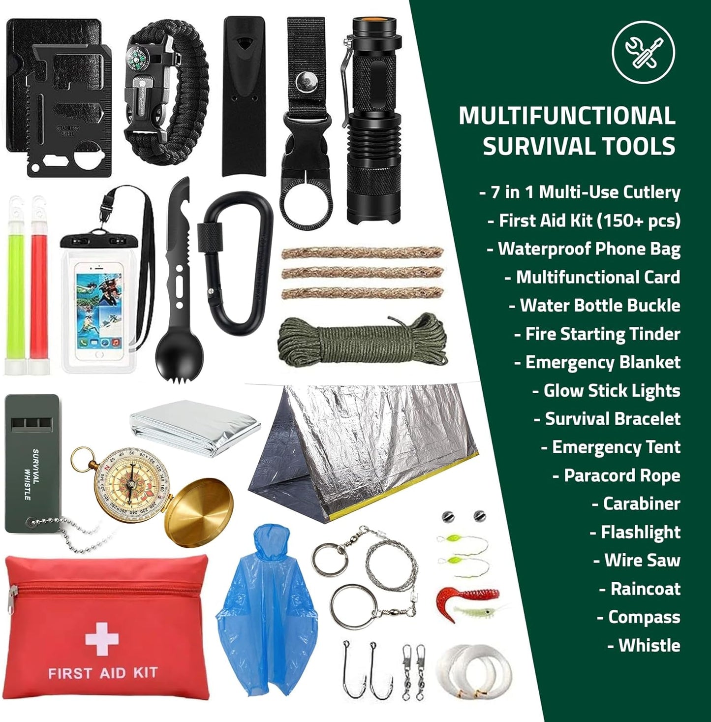 Survival Kit, 249 PCS Emergency kit and First Aid Kit for Outdoor, Survival Gear with Molle System, Professional Outdoor Tool for Camping, Earthquake, Outdoor Adventure, Hiking and Hunting