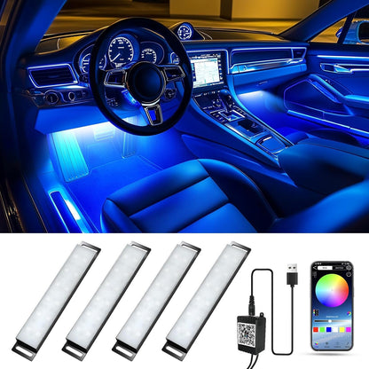 Honalia Interior Car Lights, 4Pcs Car LED Lights with Music Mode and Scene Options, Footwell Lighting for Car with Smart APP Control & USB Charger for Truck DC 5V