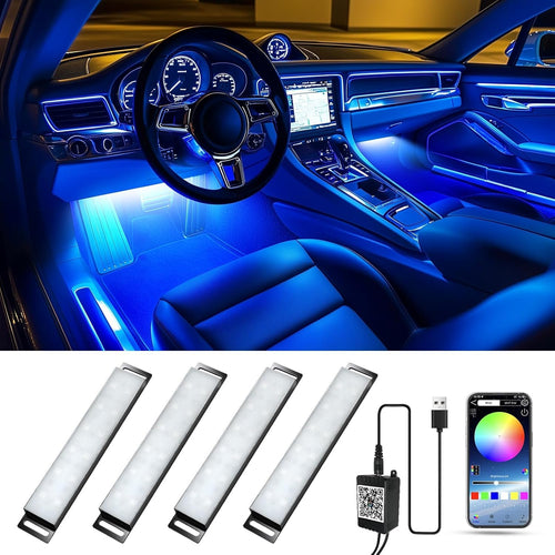 Honalia Interior Car Lights, 4Pcs Car LED Lights with Music Mode and Scene Options, Footwell Lighting for Car with Smart APP Control & USB Charger for Truck DC 5V