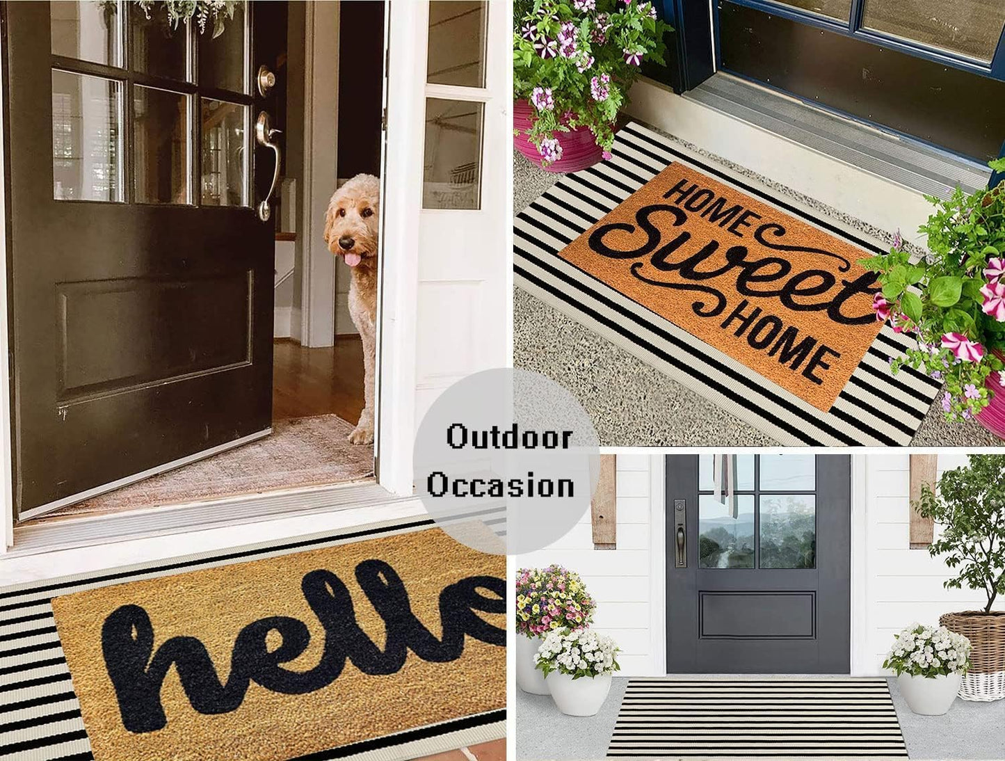 Jabykare Front Door Mat Outdoor Cotton Handwoven Farmhouse Layered Door Mat Washable Striped Porch Rug Carpet Mat for Entrance Kitchen Laundry Bedroom(Black and Beige, 90x150 cm)