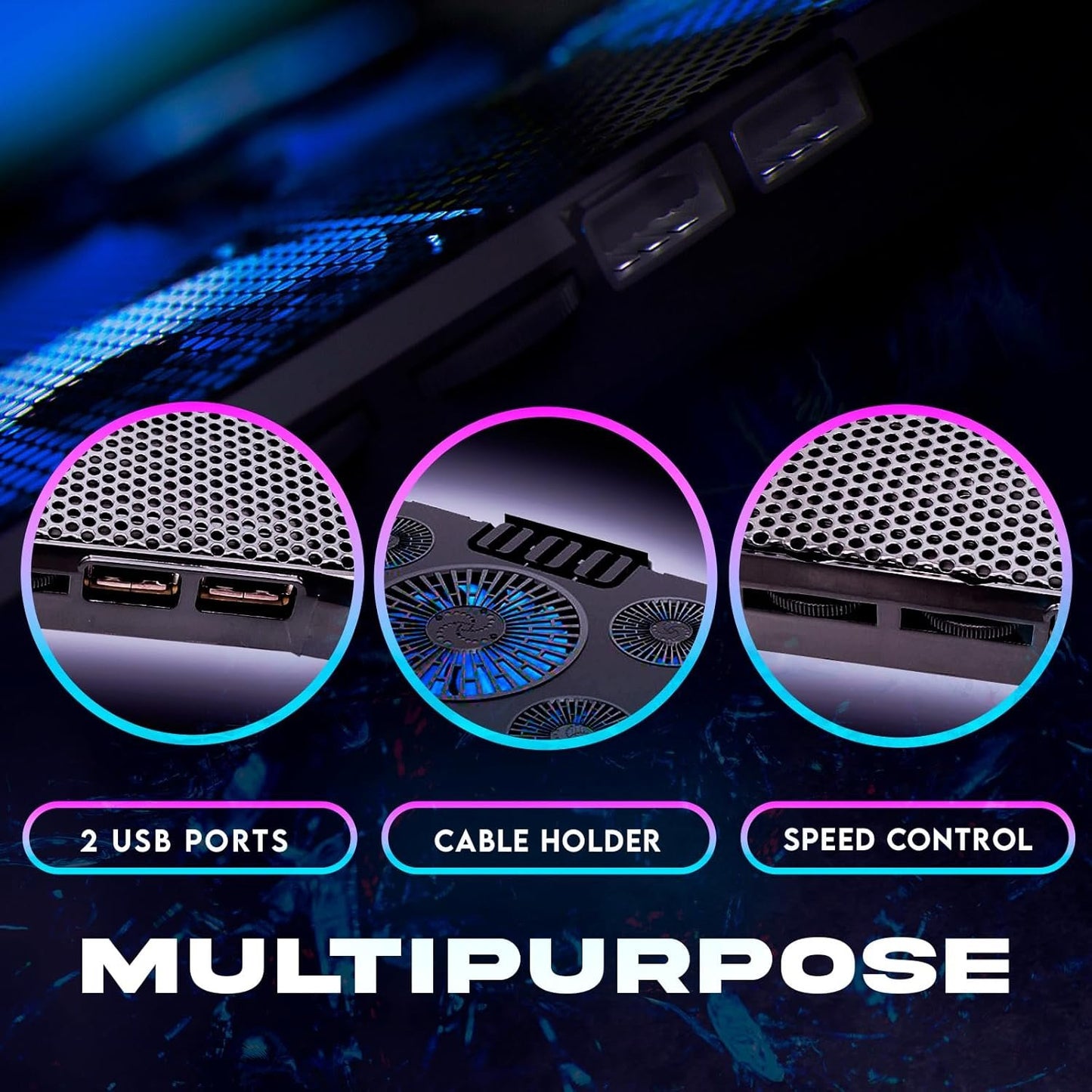 Klim Cyclone - Laptop Cooling Stand - Maximal Cooling - XL Laptop Stand with 5 Cooling Fans - Compatible with Gaming Laptop, PS4 and PS5 Cooling Pad + New 2023 Version + Blue