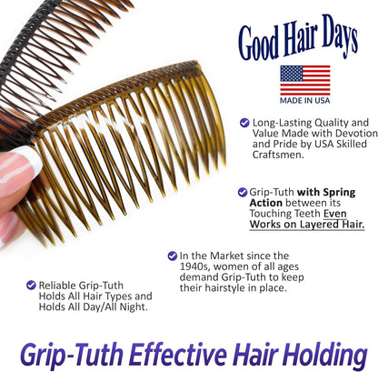 Good Hair Days Grip-Tuth Shorty Combs - Decorative & Styling Combs for Fine and Thin Hair (Crystal, 2 Count - 1 3/4 inch)