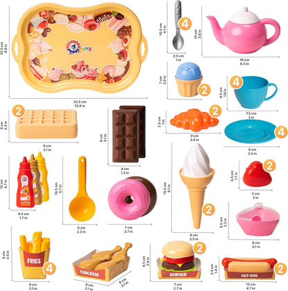 Pretend Play Kitchen Toys Cookware (79PCS) with Play Food Toy Set - Play Dishes Cookware Set - Play Food Set for Toddler Boys Girls 3+ Years - Hot Dog Ice Cream Burger