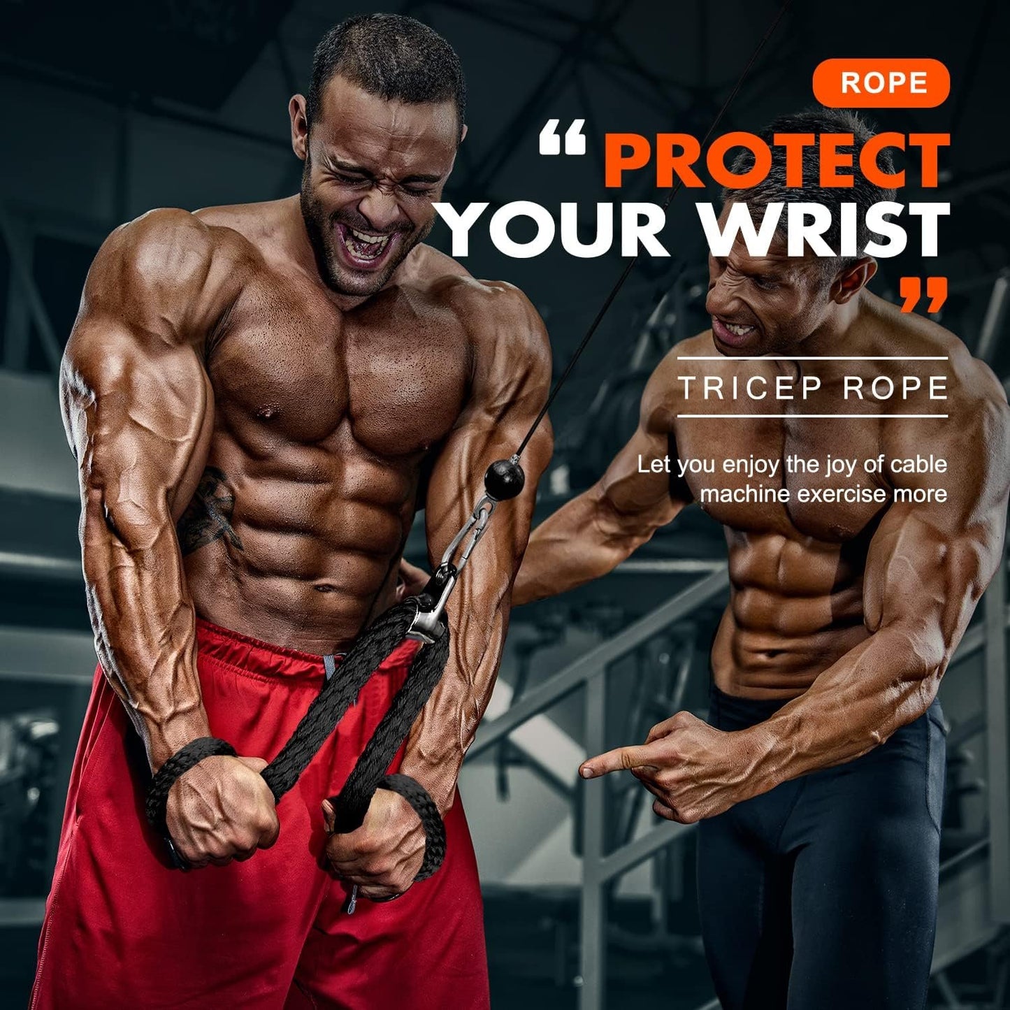 Tricep Rope, Press Down Cable Machine Attachment Set, LAT Pulldown Attachment, Cable Machine Accessories for Home Gym, Exercise Machine Attachments Pulley System Gym Pull Down Rope, Patented