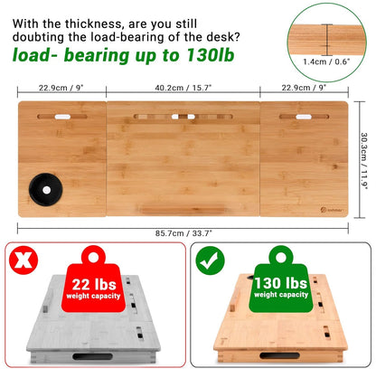JOSHMAR Treadmill Desk Attachment – Premium Walking Desk Connected with Riser, Cup and Phone Holder. Adjustable Ergonomic Bamboo Treadmill Laptop Holder for Home or Office Workstations.