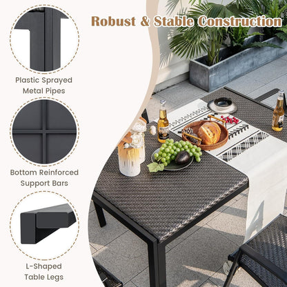 Tangkula Patio Wicker Dining Table for 6, 48 Inch Rectangular Table with Rattan Tabletop & Heavy-Duty Metal Frame, Outdoor Dining Table for Front Porch, Backyard