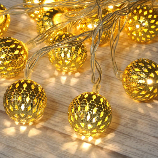 Betus 10Ft 20 LED Moroccan Globe LED Fairy String Lights - Battery Powered Party Hanging Waterproof Lights Decor for Christmas, Garden, Porch, Patio, Indoor & Wedding (Warm White)
